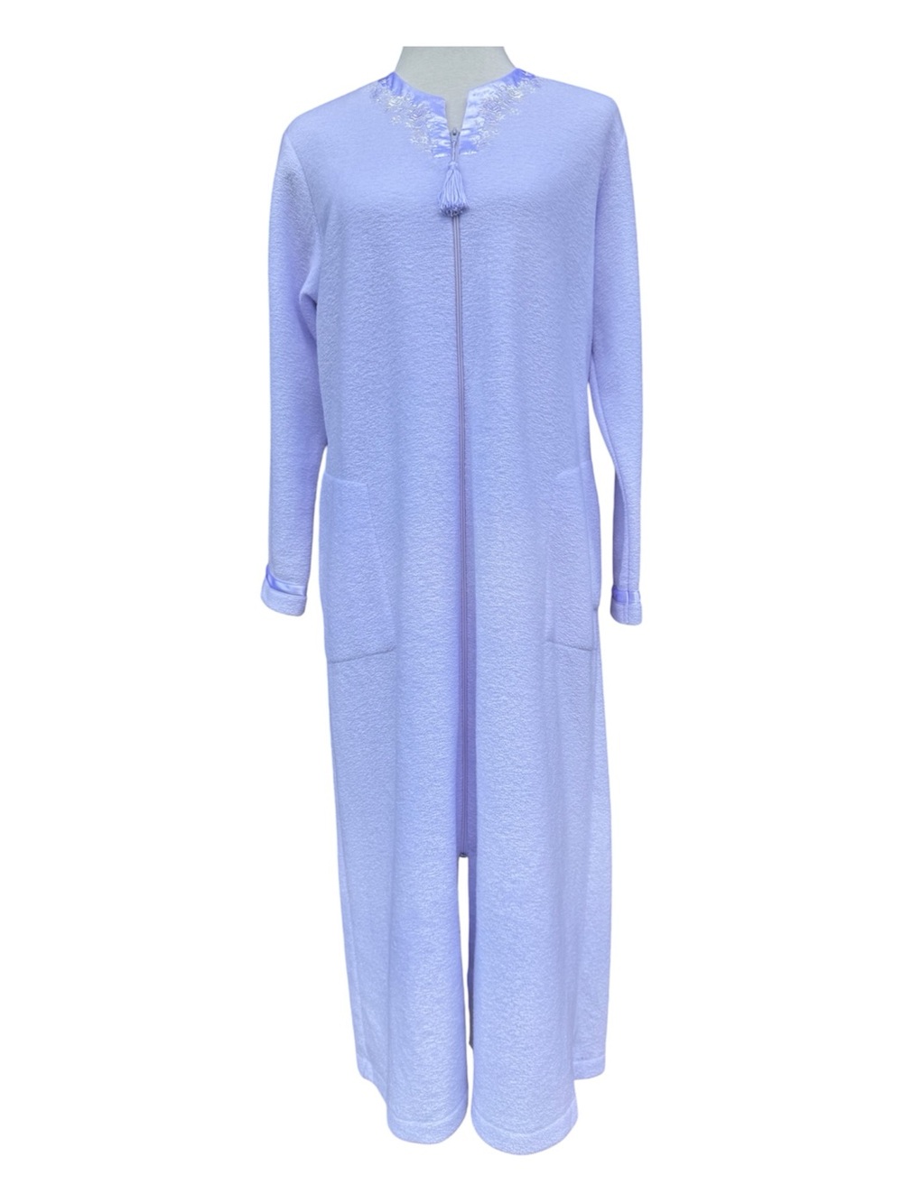 Miss Elaine Lavender Long Zip-Front Women's Housecoat Robe with Tassel Medium